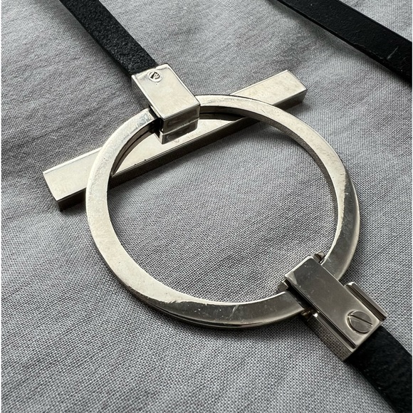 Limited Thin Leather Belt Black Silver Loop Contemporary Modern Womens M 32-34 - Picture 8 of 17
